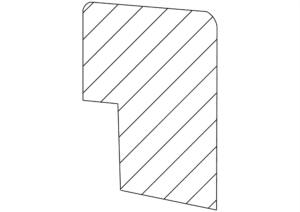 Diagonal striped, irregular geometric shape outline.