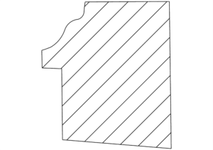 Diagonal striped geometric shape outline.