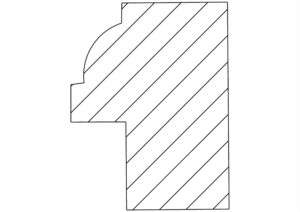 Outlined shape with diagonal lines inside.