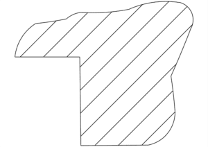 Diagonal hatched geometric shape, outlined in black.