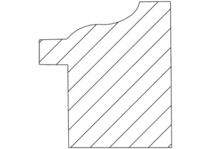 Hatched, irregular geometric shape with diagonal lines.
