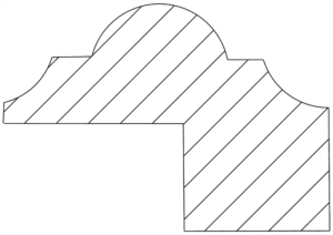 Geometric shape with diagonal lines pattern.