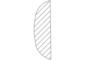 Half-circle with diagonal stripes pattern.
