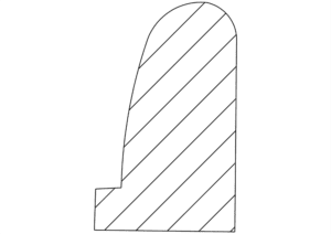 Outlined shape with diagonal stripes.