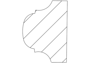 Patterned abstract geometric shape with diagonal lines.